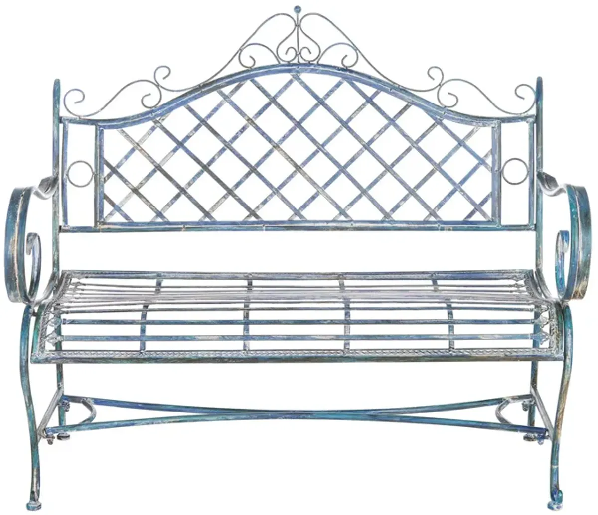 Krissy Outdoor Wrought Iron Garden Bench in Turquoise by Safavieh