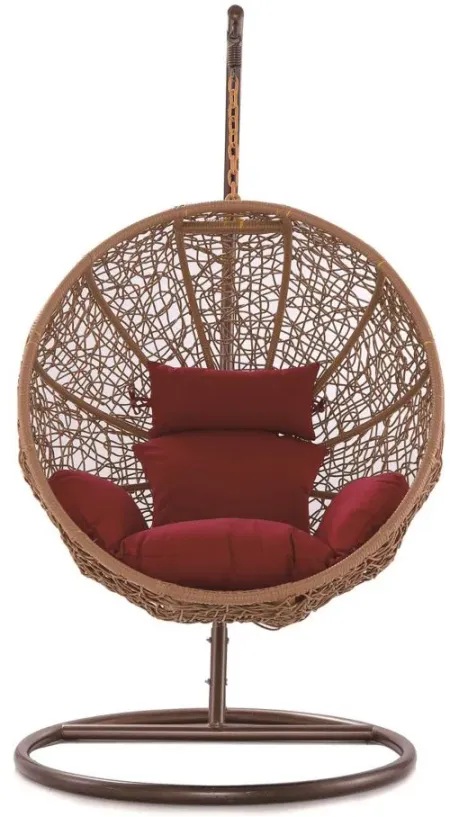 Zolo Hanging Lounge Chair in Red and Saddle Brown by Manhattan Comfort