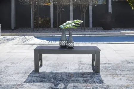 Amora Casual Outdoor Rectangular Cocktail Table in Charcoal Gray by Ashley Express
