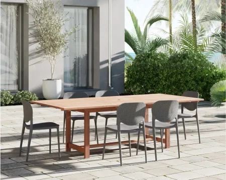 Amazonia Outdoor 7- pc. Eucalyptus Wood Dining Set in Natural;Gray by International Home Miami