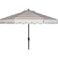 Muriel Single Scallop Striped 9 ft Crank Push Button Tilt Umbrella in Ash Gray / Beige by Safavieh