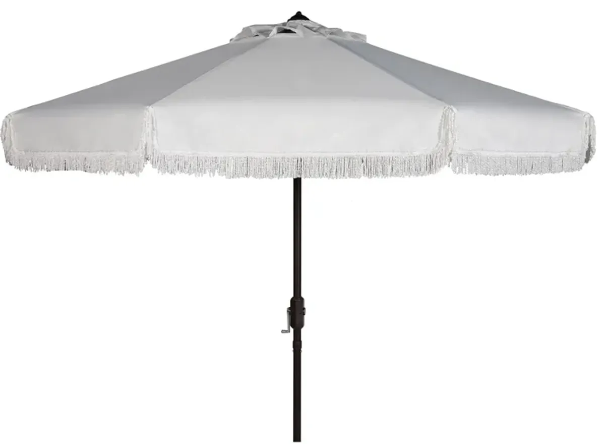 Murphy Fringe 9 ft Crank Outdoor Push Button Tilt Umbrella in Gray by Safavieh