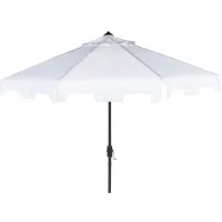 Zimmerman UV Resistant 9 ft Crank Market Push Button Tilt Umbrella w/ Flap in White by Safavieh