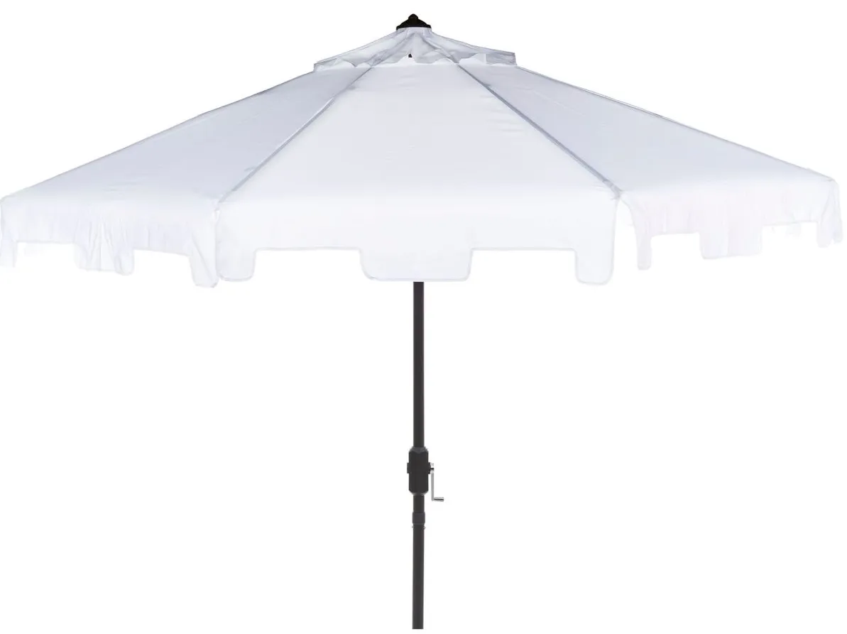 Zimmerman UV Resistant 9 ft Crank Market Push Button Tilt Umbrella w/ Flap in White by Safavieh