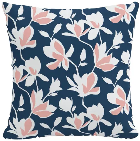 20" Outdoor Silhouette Floral Pillow in Silhouette Floral Navy Blush by Skyline