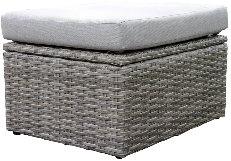 Teak and Wicker Storage Ottoman in Gray by Outdoor Interiors