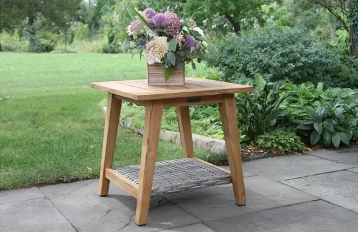 Teak and Wicker Accent Table