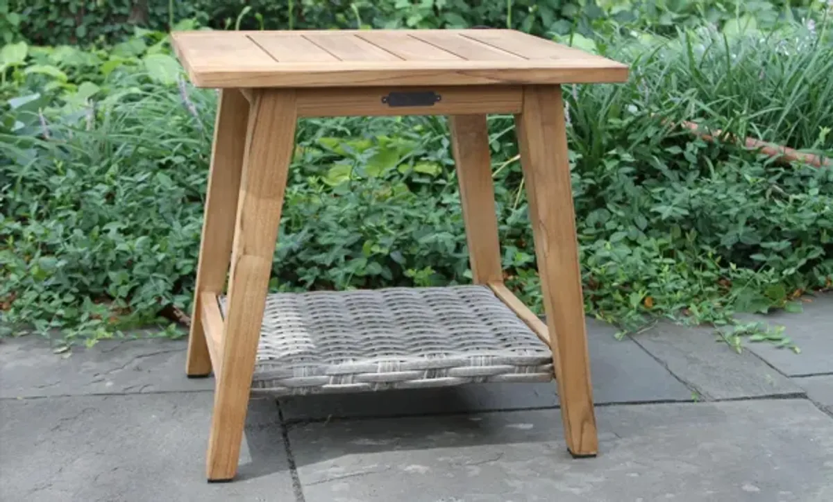 Teak and Wicker Accent Table