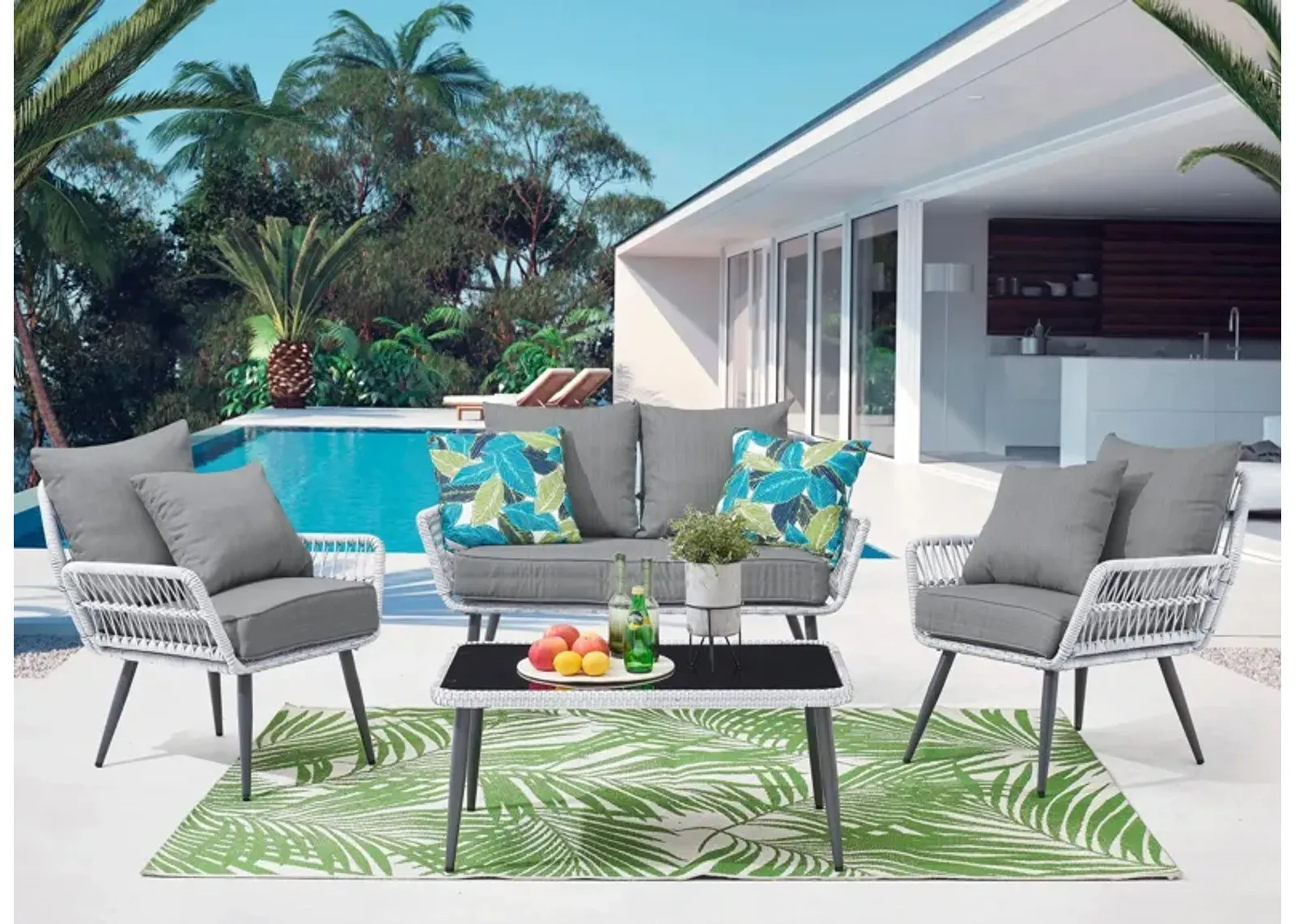 Portofino 3-pc Patio Conversation Set in Grey by Manhattan Comfort