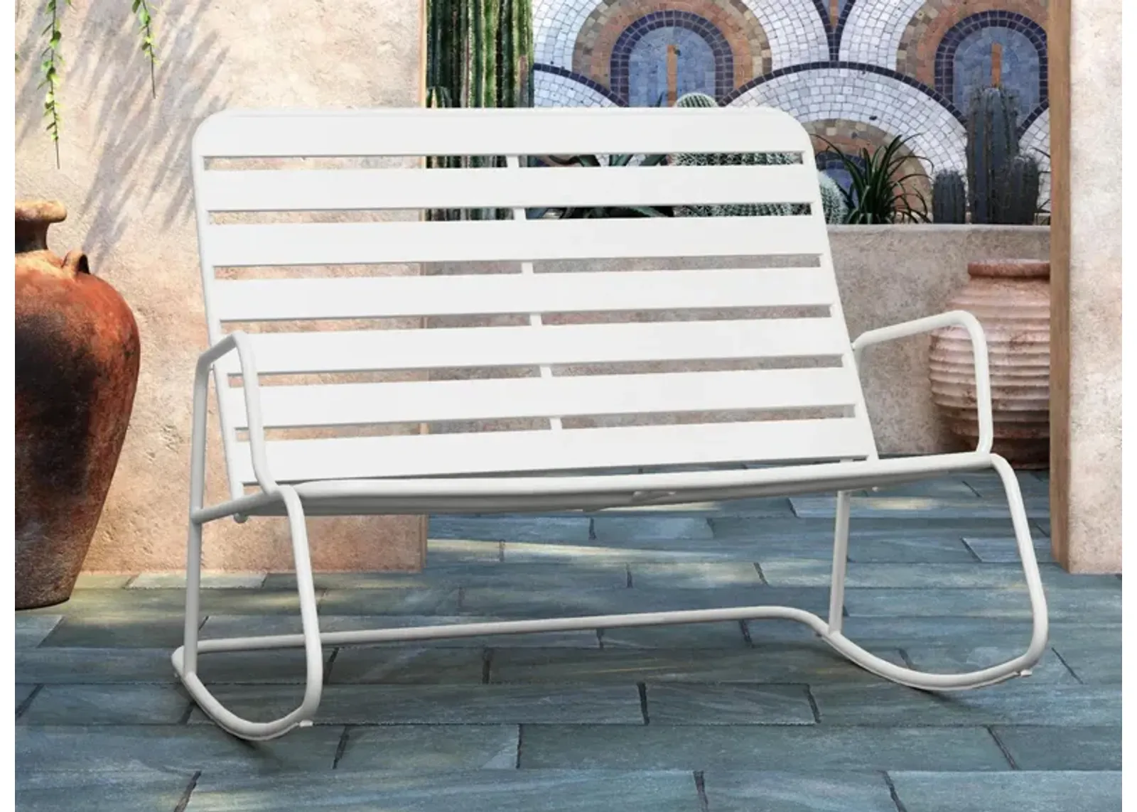 Novogratz Poolside Gossip Outdoor Roberta Rocker Loveseat in White by DOREL HOME FURNISHINGS