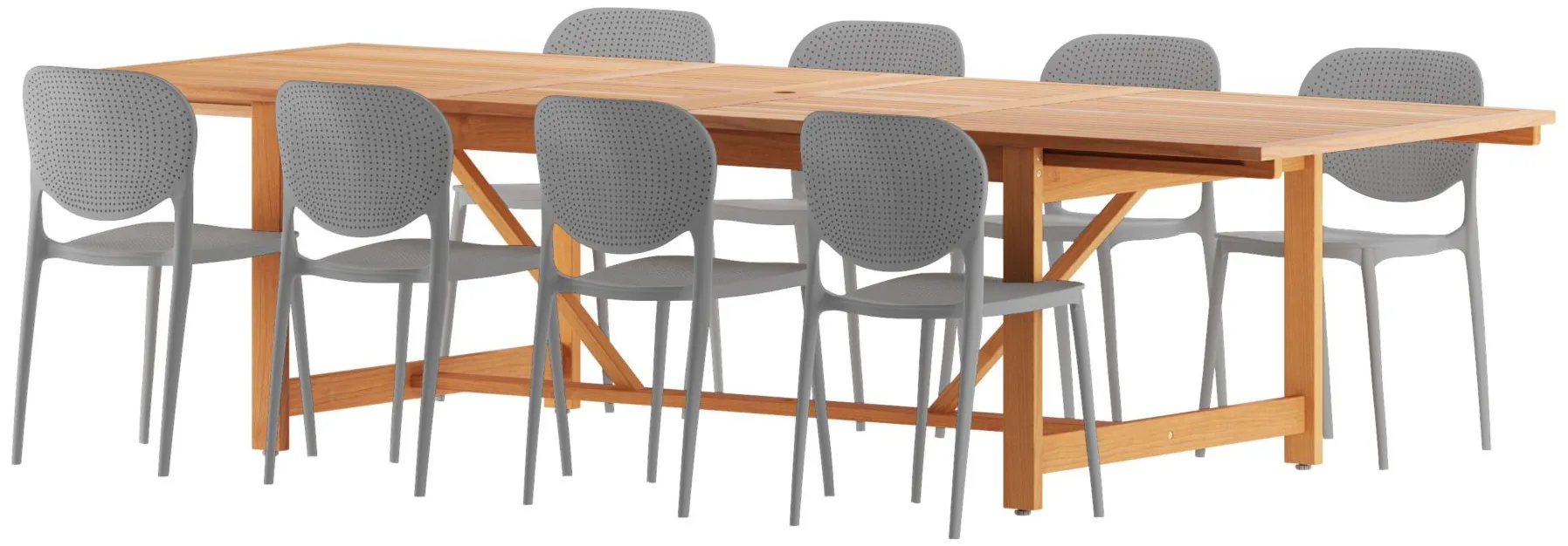 Amazonia Outdoor 9- pc. Eucalyptus Wood Dining Set in Brown;Gray by International Home Miami