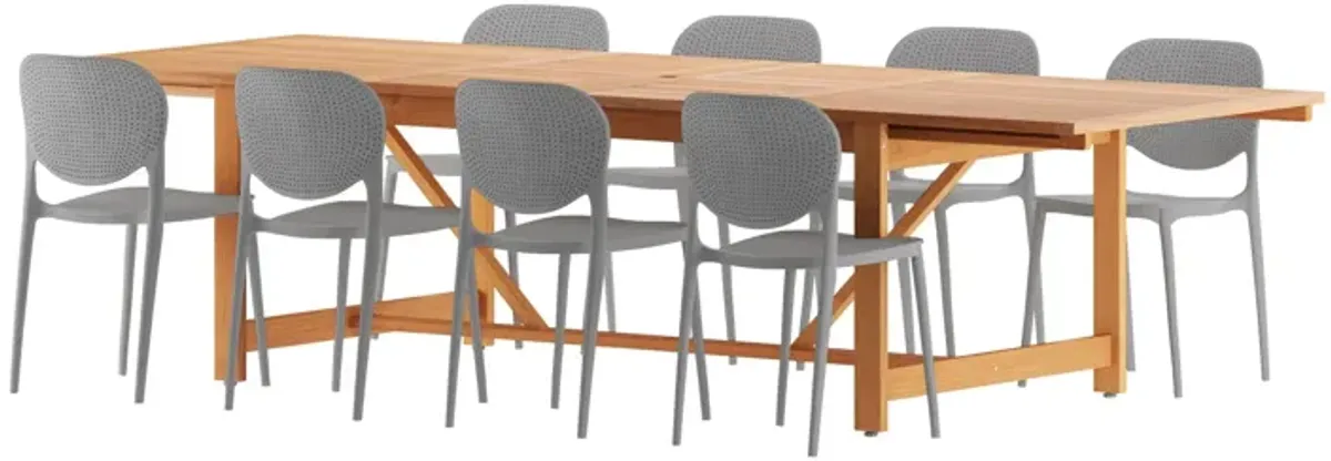 Amazonia Outdoor 9- pc. Eucalyptus Wood Dining Set in Brown;Gray by International Home Miami