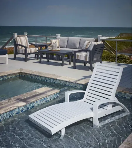 St. Tropez Recycled Outdoor Chaise Lounge with Hidden Wheels in White by C.R. Plastic Products