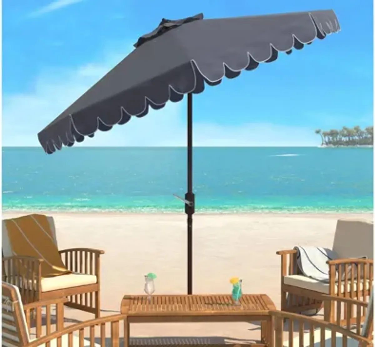 Doreen Single Scallop 9 ft Crank Outdoor Push Button Tilt Umbrella