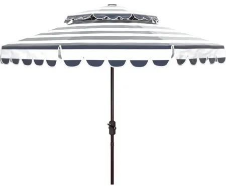 Lavinia 9 ft Rnd Double Top Crank Umbrella in Gray Wash / White / Blue by Safavieh