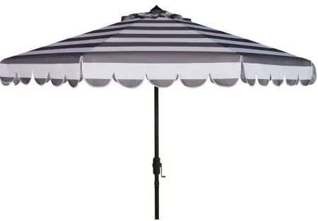 Muriel Single Scallop Striped 9 ft Crank Push Button Tilt Umbrella in Gray / Beige by Safavieh