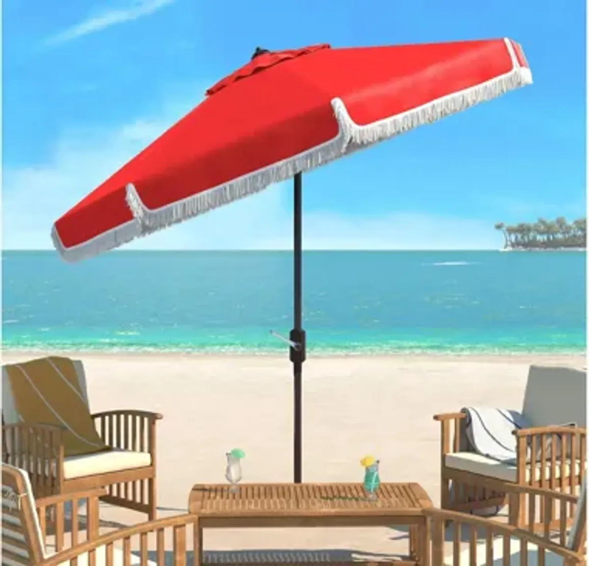 Murphy Fringe 9 ft Crank Outdoor Push Button Tilt Umbrella