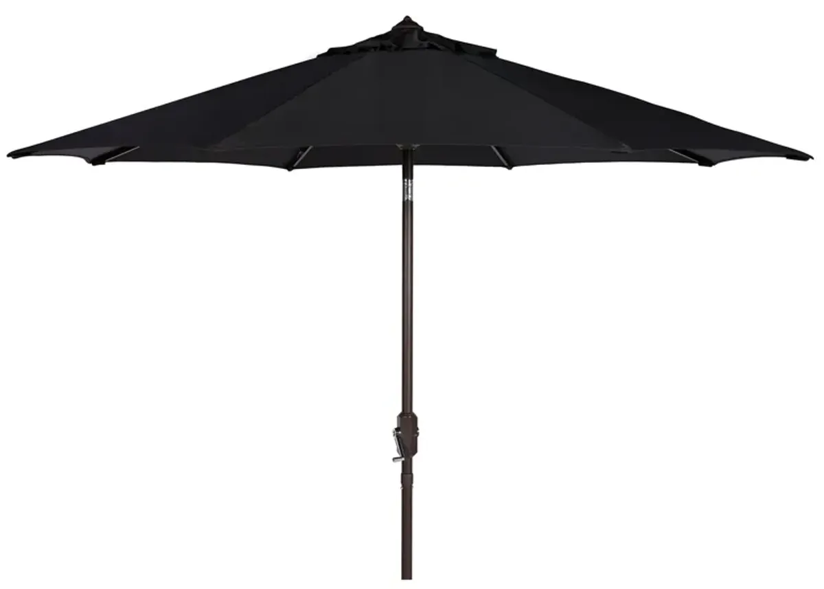 Ortega UV Resistant 9 ft Auto Tilt Crank Umbrella in Gray / Brown / White by Safavieh