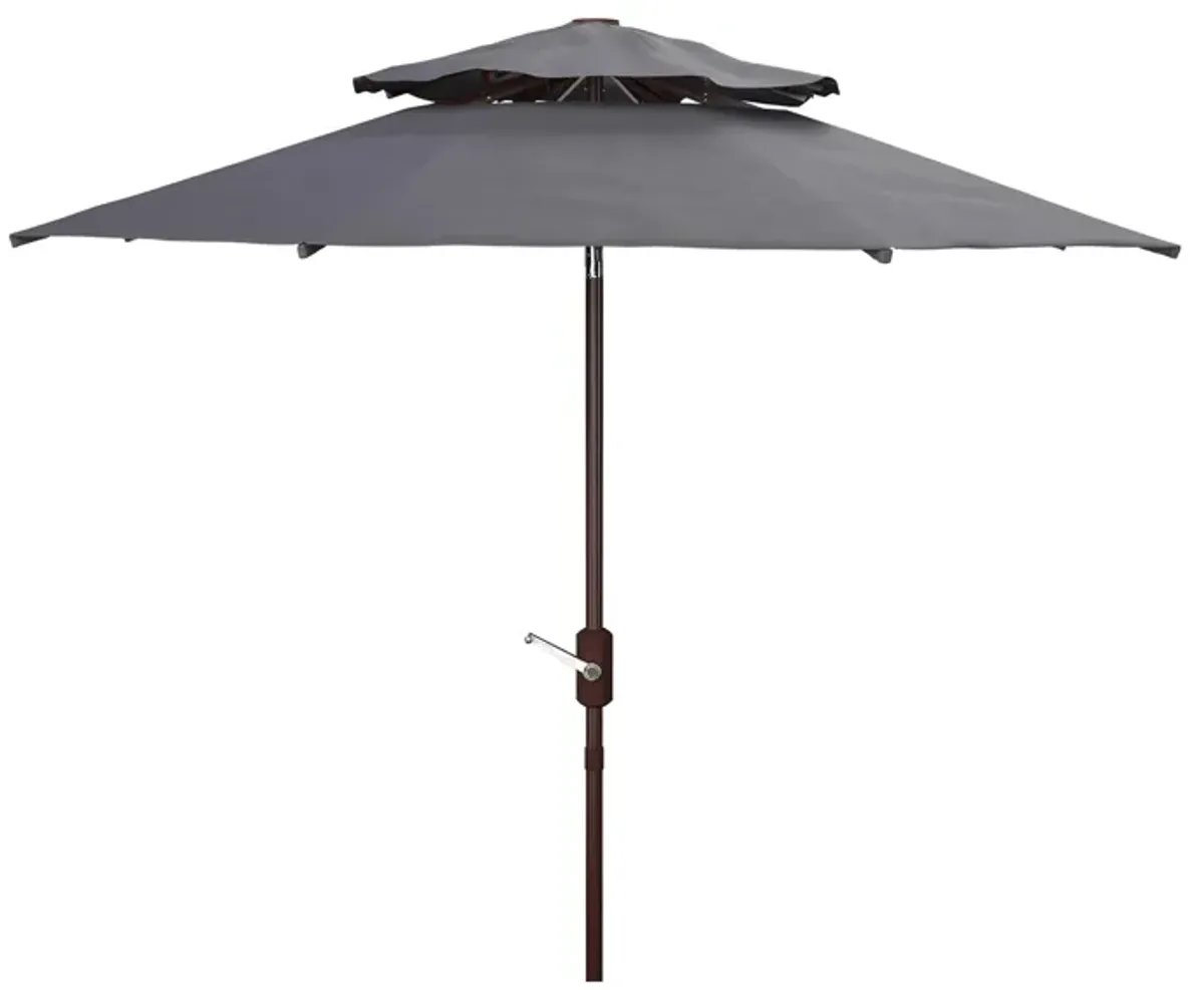 Shay 9 ft Double Top Crank Umbrella in Teak / Beige by Safavieh