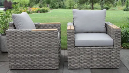 Teak and Wicker Captains Chairs with Storage, 2 pk in Grey by Outdoor Interiors