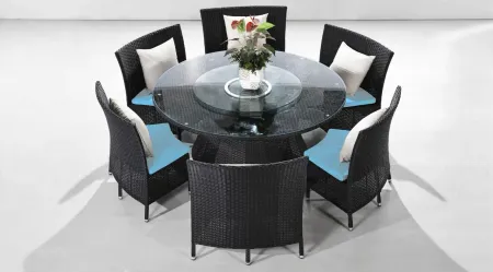 Nightingdale 7-pc Outdoor Dining Set in Sky Blue, White and Black by Manhattan Comfort