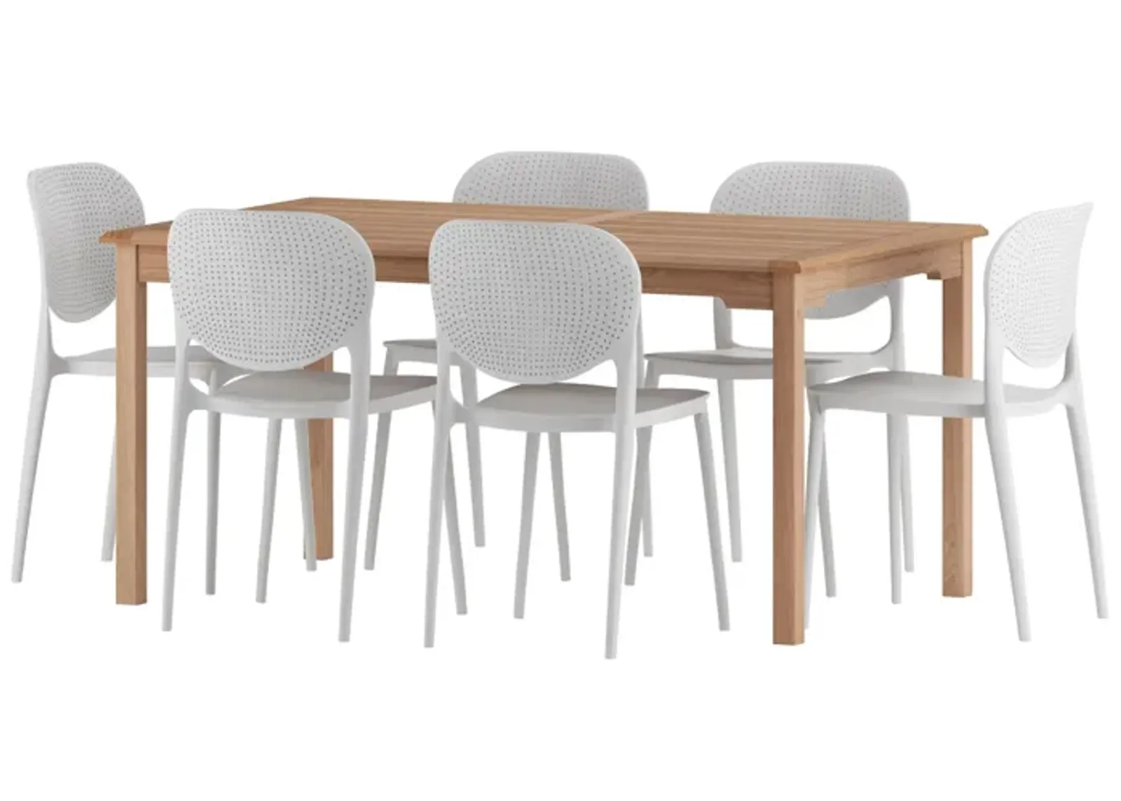 Amazonia Outdoor 7- pc. Teak Wood Dining Set in Light Brown;White by International Home Miami