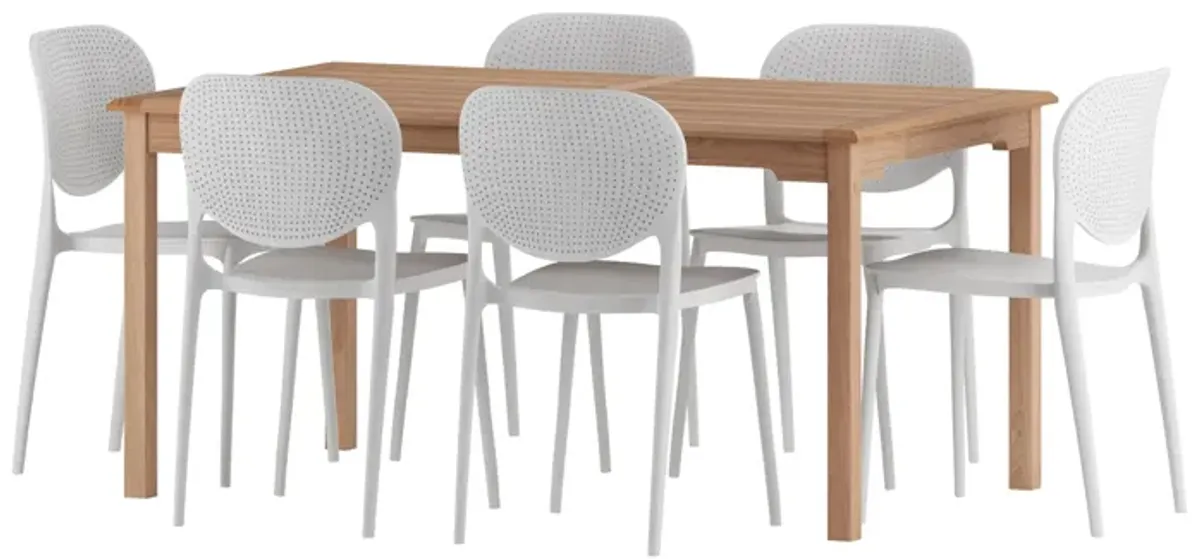 Amazonia Outdoor 7- pc. Teak Wood Dining Set in Light Brown;White by International Home Miami