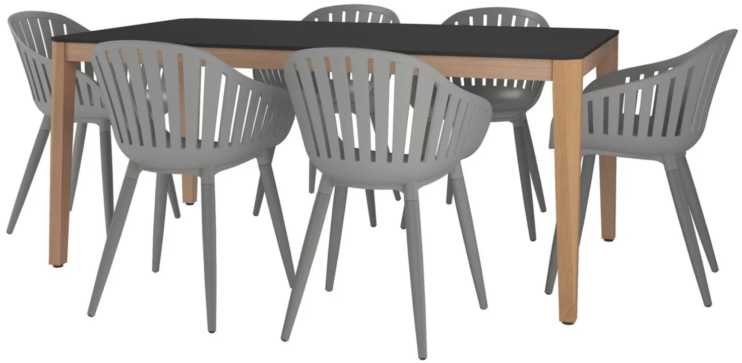Amazonia Outdoor 7- pc. Eucalyptus Wood Dining Set in Black;Gray by International Home Miami
