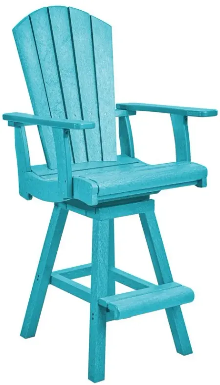 Generation Recycled Outdoor Swivel Bar Height Arm Chair in Turquoise by C.R. Plastic Products