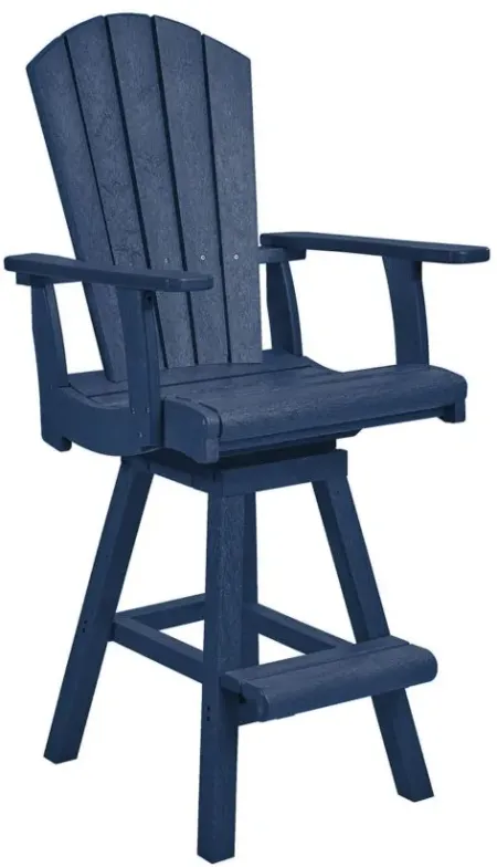 Generation Recycled Outdoor Swivel Bar Height Arm Chair in Navy by C.R. Plastic Products
