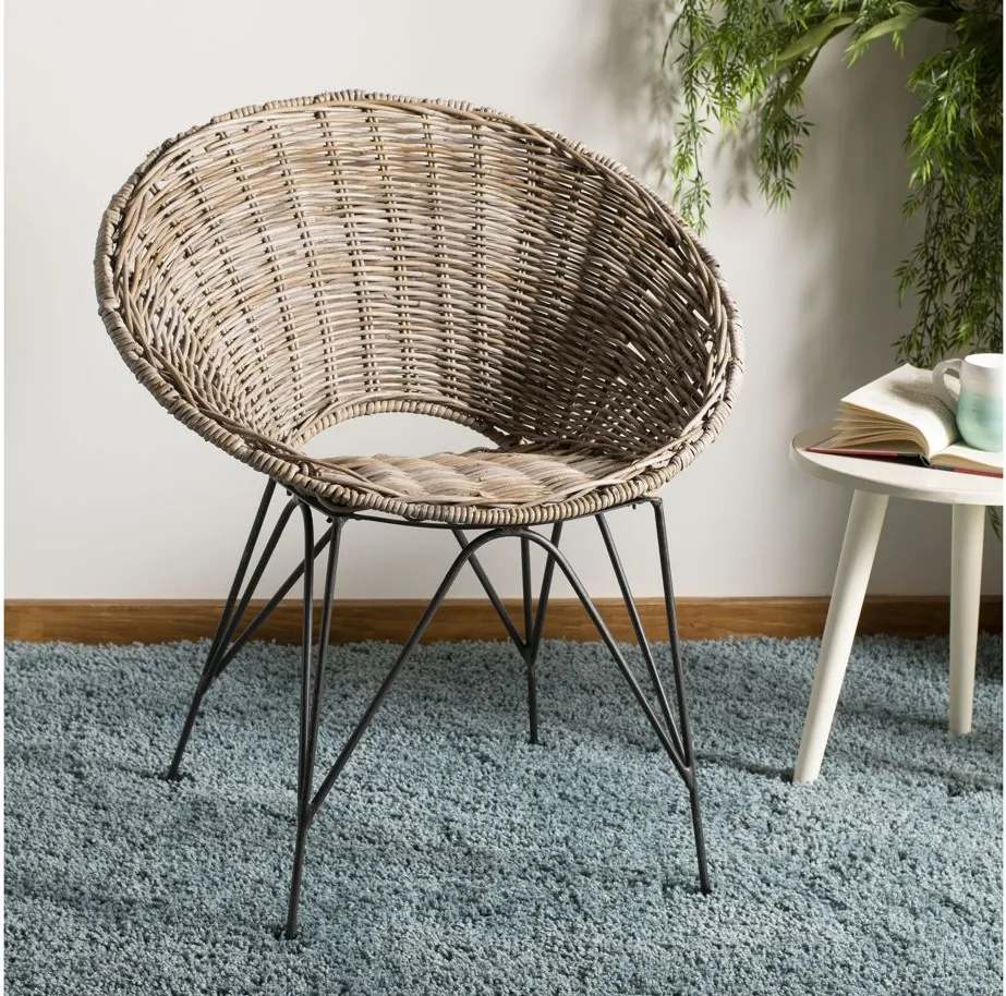 Sierra Rattan Accent Chair in Grey Wash / Dark Steel by Safavieh