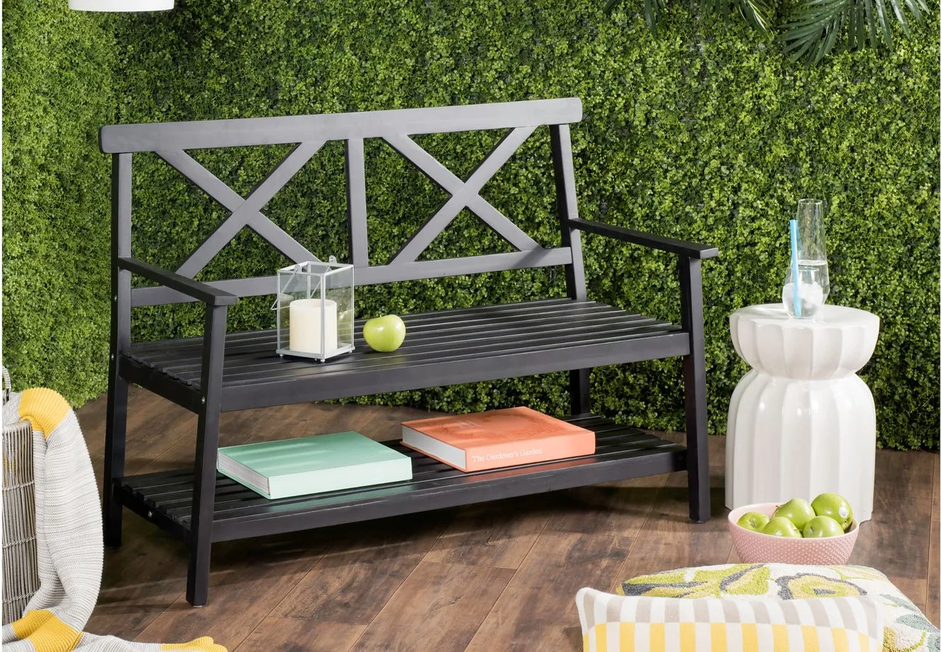 Arden Outdoor Bench in Black / White by Safavieh