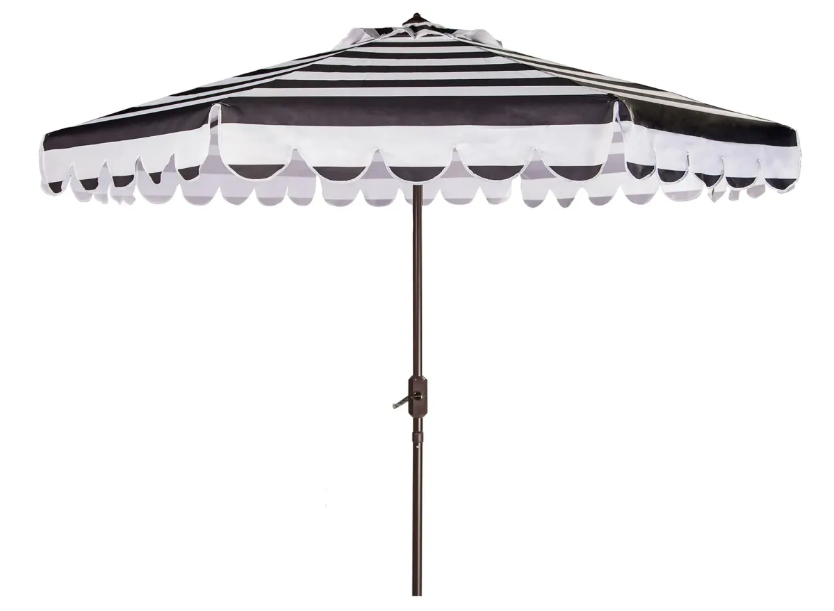 Muriel Single Scallop Striped 9 ft Crank Push Button Tilt Umbrella in Gray / Gray by Safavieh