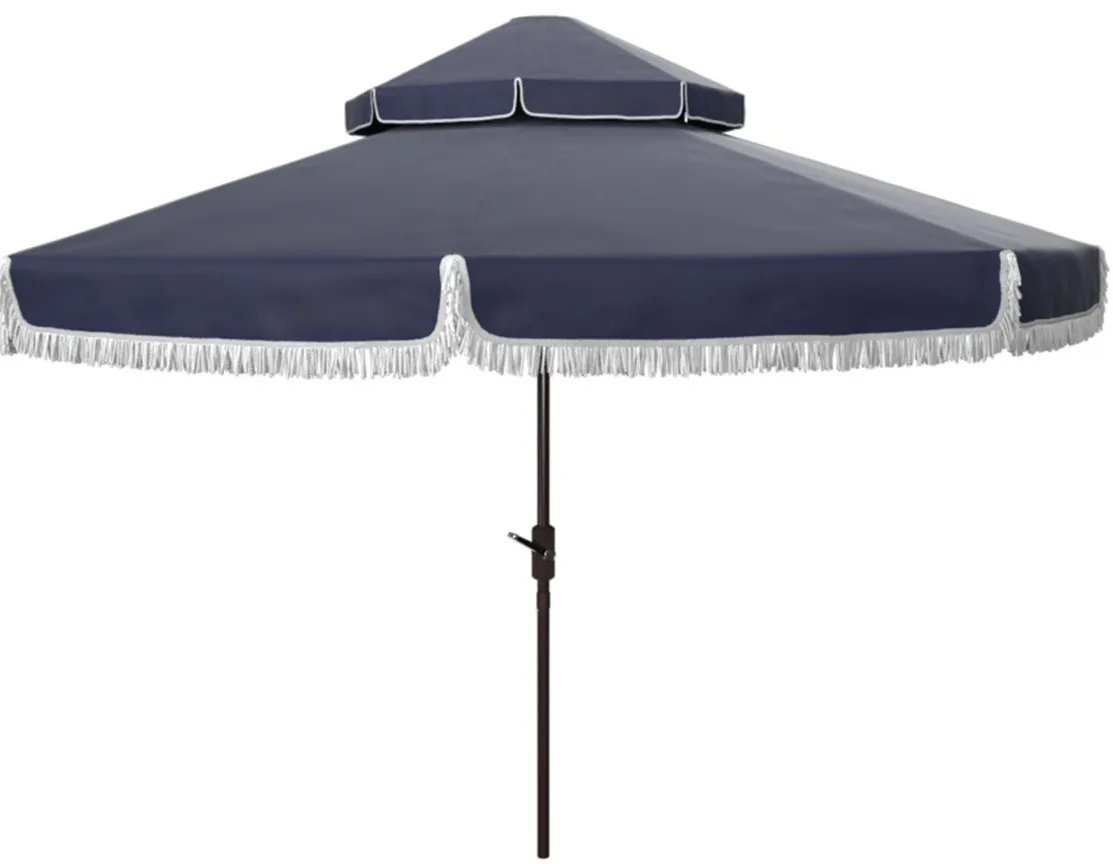Murphy Fringe 9 ft Double Top Crank Umbrella in Navy by Safavieh