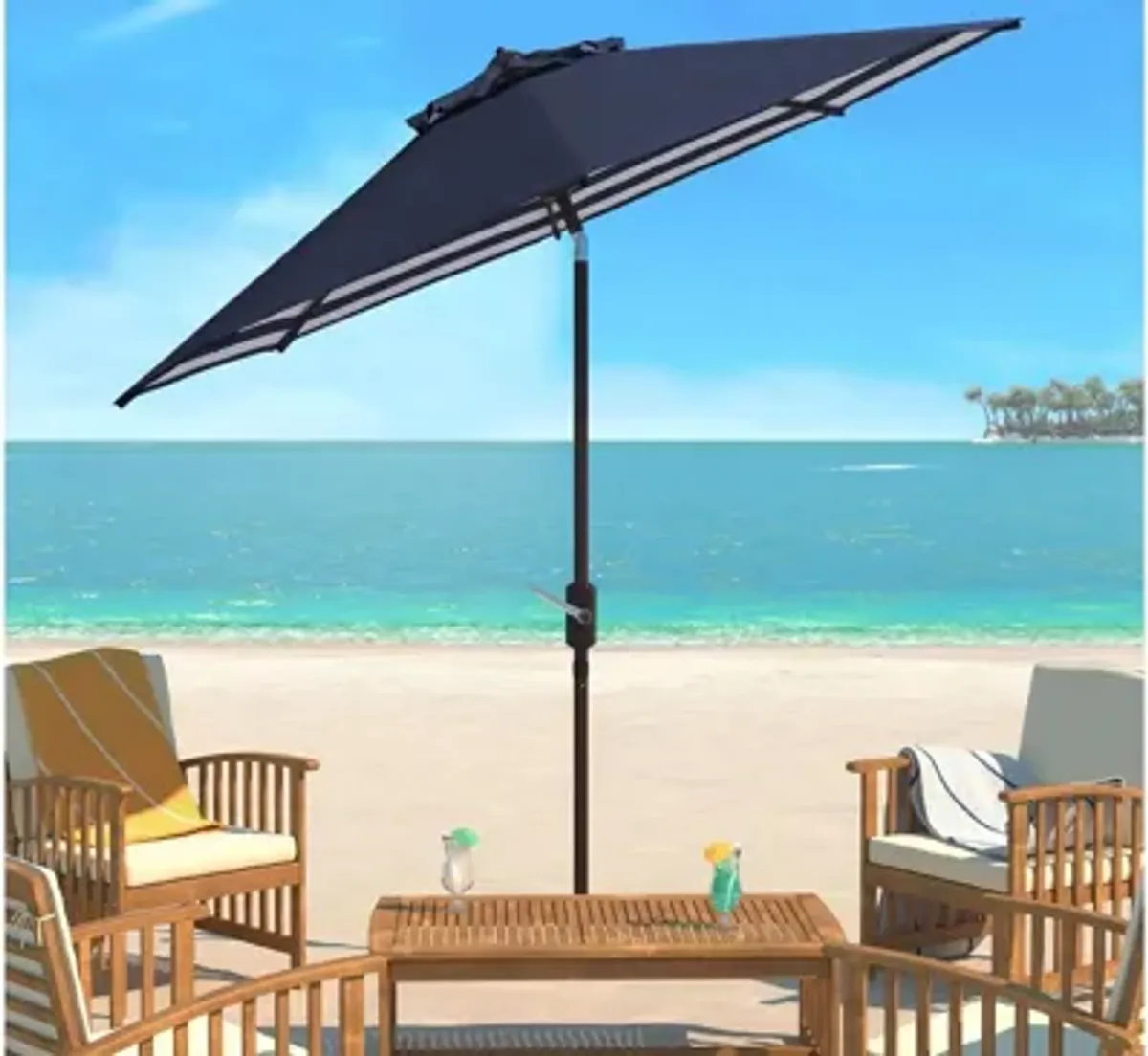 Shay Inside Out Striped 9 ft Crank Outdoor Auto Tilt Umbrella