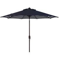 Shay Inside Out Striped 9 ft Crank Outdoor Auto Tilt Umbrella in Navy by Safavieh