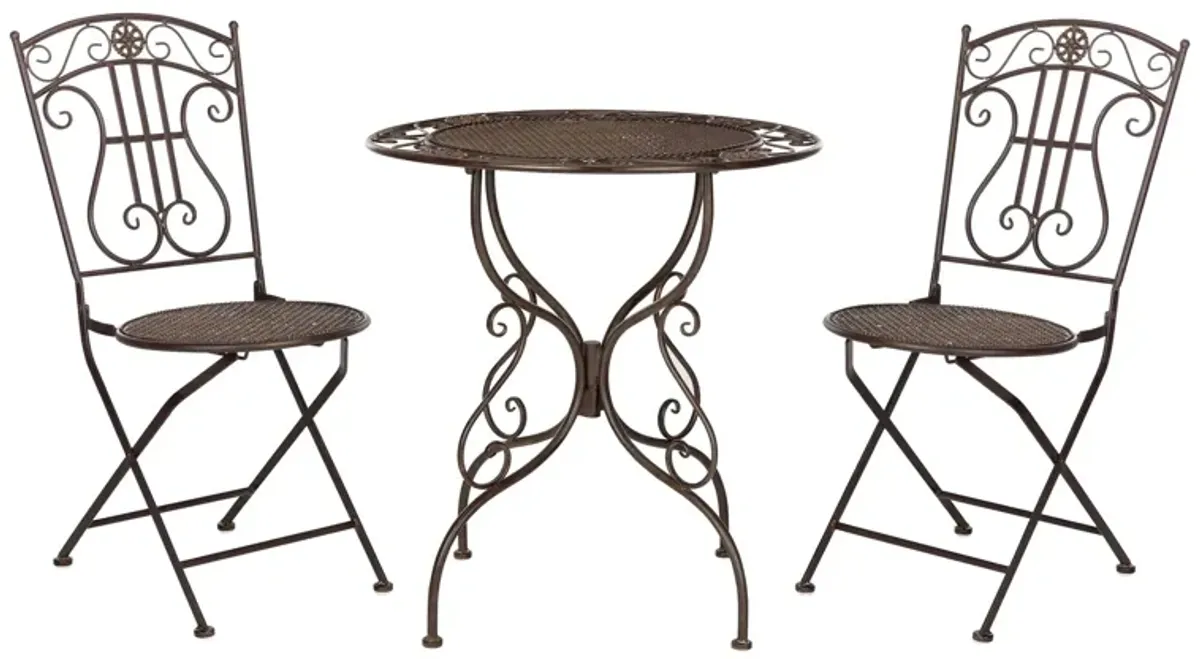 Zinnia 3-pc. Outdoor Dining Set in Natural / Beige / Black by Safavieh