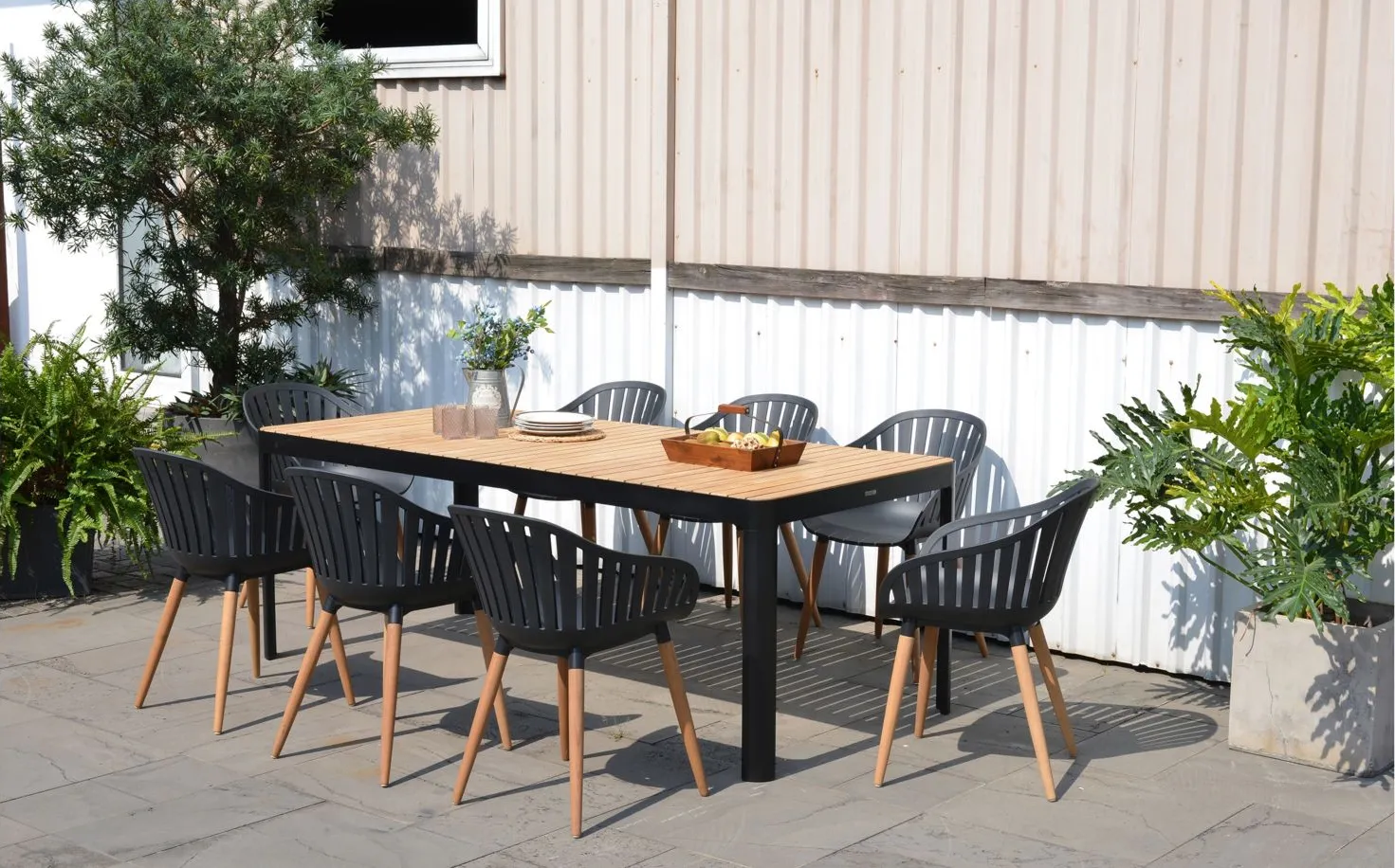 Urban Zen 9-Piece Patio Dining Set in Black by International Home Miami