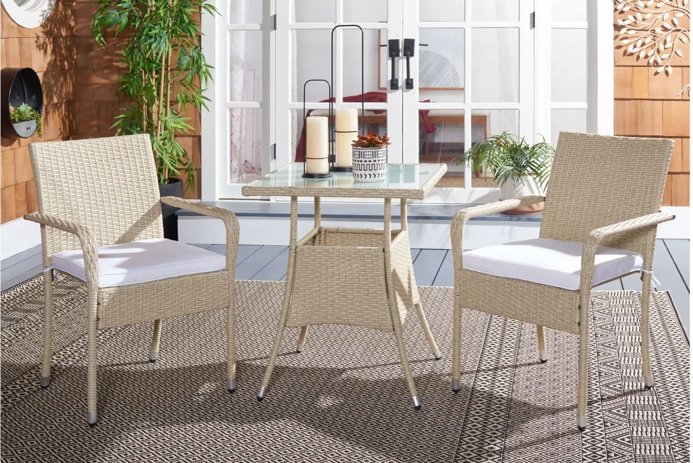 Del Bistro Set in Liberty Bronze, Taupe by Safavieh