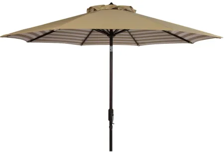 Shay Inside Out Striped 9 ft Crank Outdoor Auto Tilt Umbrella in Beige by Safavieh