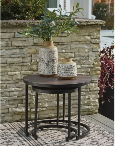 Ayla Outdoor Nesting End Tables - Set of 2 in Brown/Black by Ashley Furniture