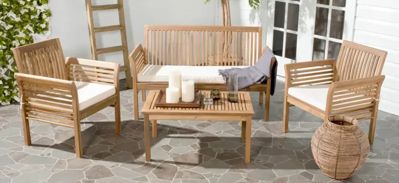 Vlad 4-pc. Patio Set in Natural / Aqua Cushion by Safavieh