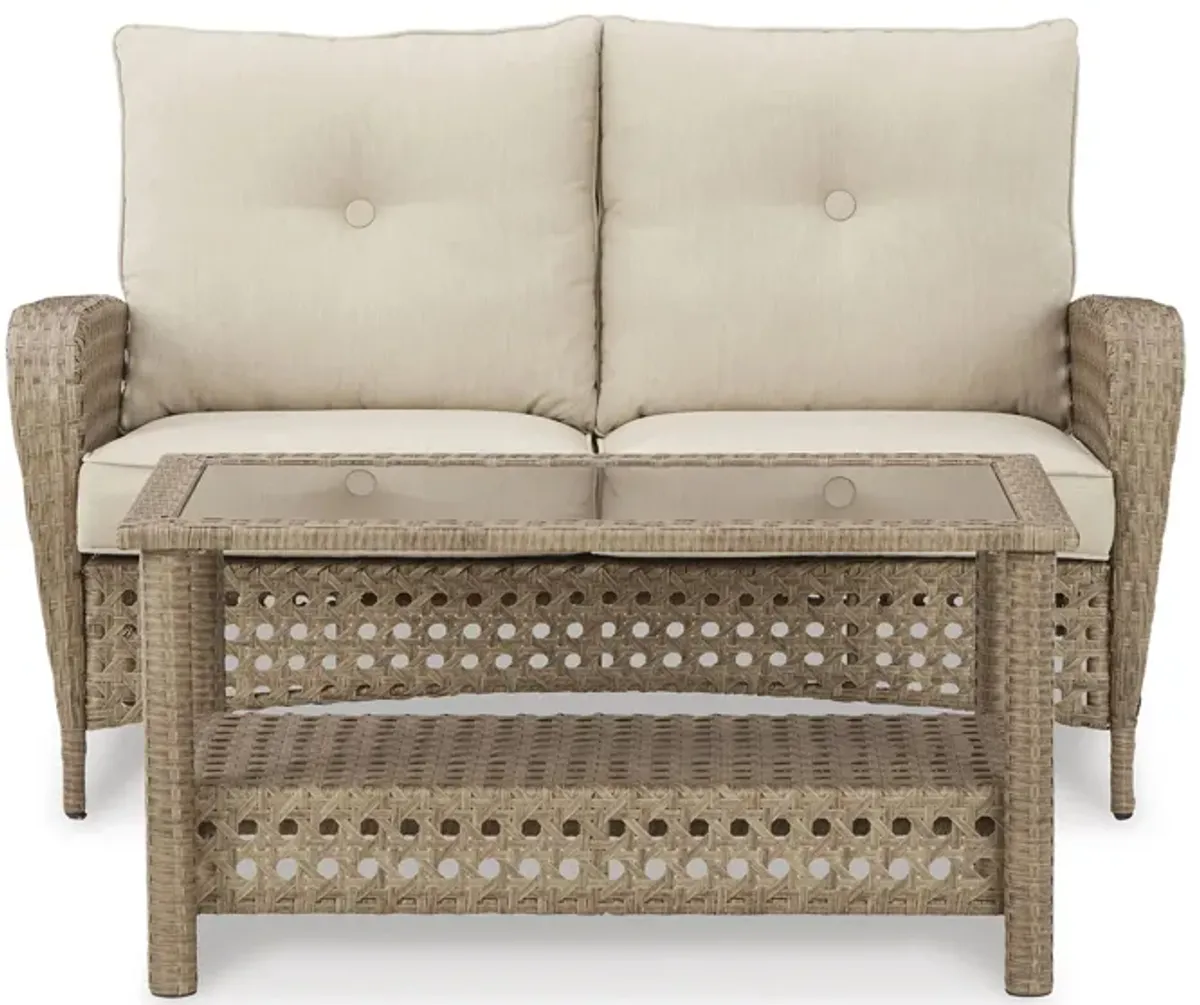 Braylee Outdoor Loveseat with Table in Brown by Ashley Furniture