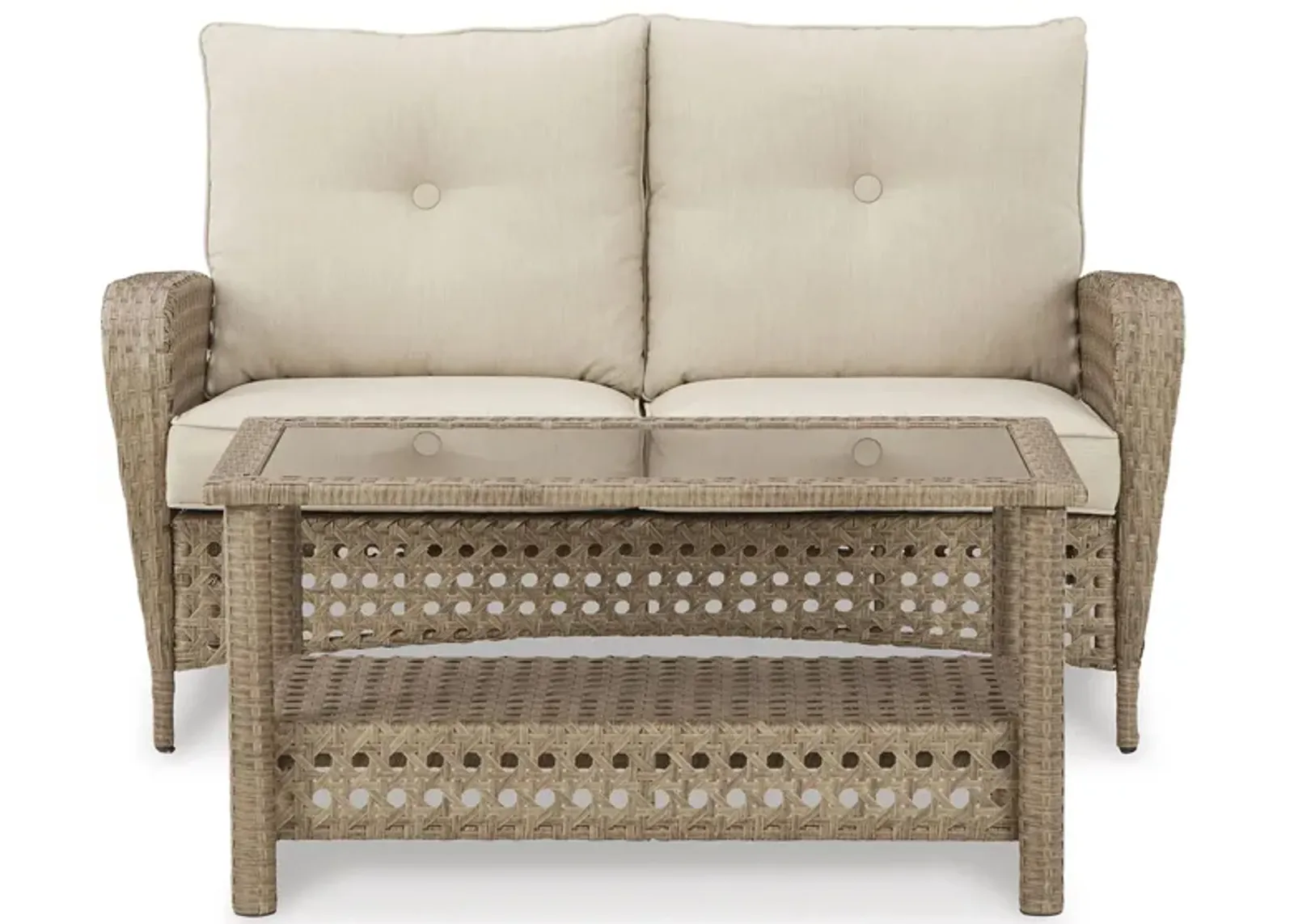 Braylee Outdoor Loveseat with Table in Brown by Ashley Furniture