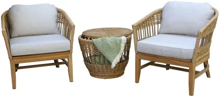 Bohemian 3 pc. Lounge Set with Wicker Accent Table in Teak by Outdoor Interiors