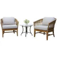 Bohemian 3 pc. Teak Lounge Set with Marble Accent Table in Teak by Outdoor Interiors
