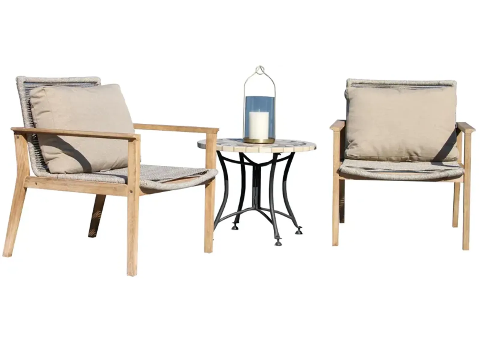 Bing 3 pc. Seating Group with Marble Accent Table in Wheat by Outdoor Interiors