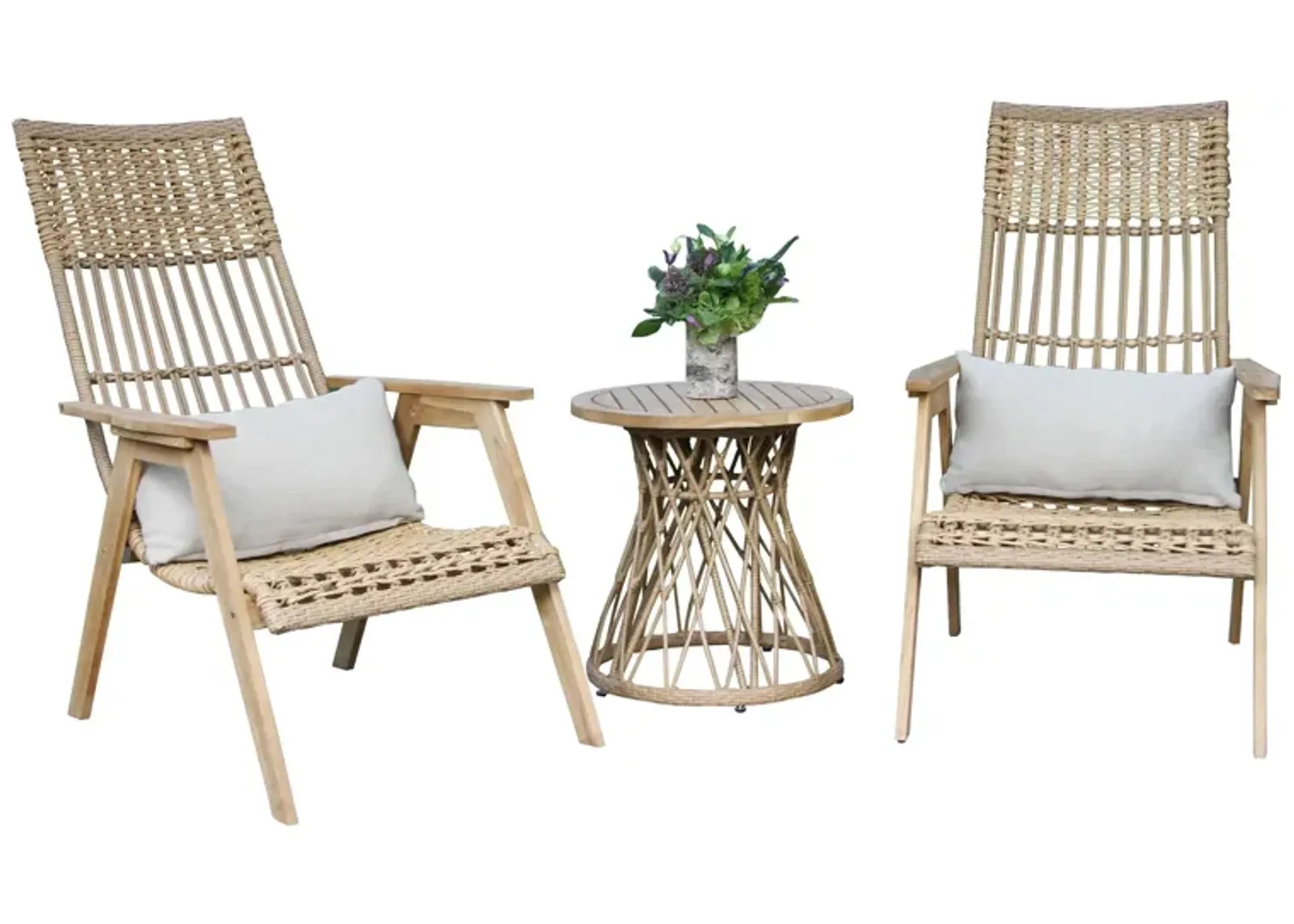 Bohemian 3 pc Wicker Basket Lounger Set in Teak by Outdoor Interiors