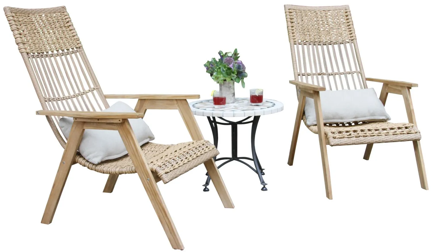 Bohemian 3-pc. Lounger Set with Marble Accent Table in Teak by Outdoor Interiors