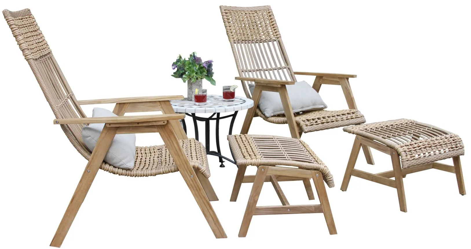 Bohemian 5 pc Lounger Set with Ottomans in Teak by Outdoor Interiors